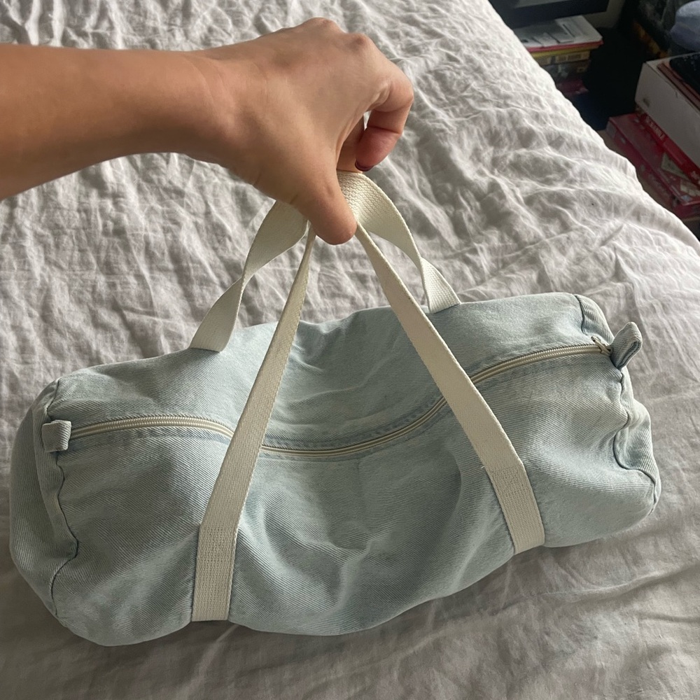 American Apparel light wash denim weekender bag